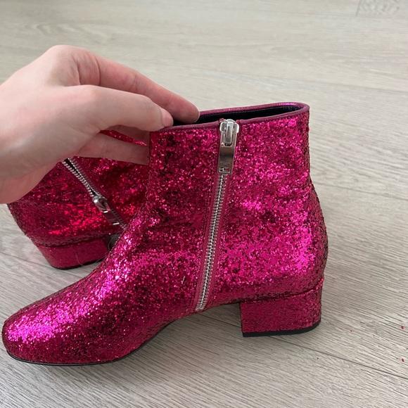 SAINT LAURENT RUNWAY 2014 PINK GLITTER BOOT HEDI SLIMANE ARCHIVE SZ 36.5 BABIES - Picture 8 of 11